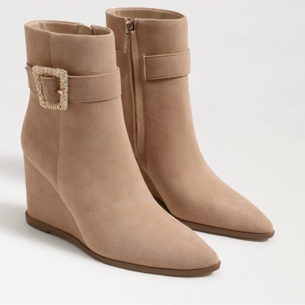 Sam Edelman Weslie Caramel Wedge  Boots with Buckle Accent